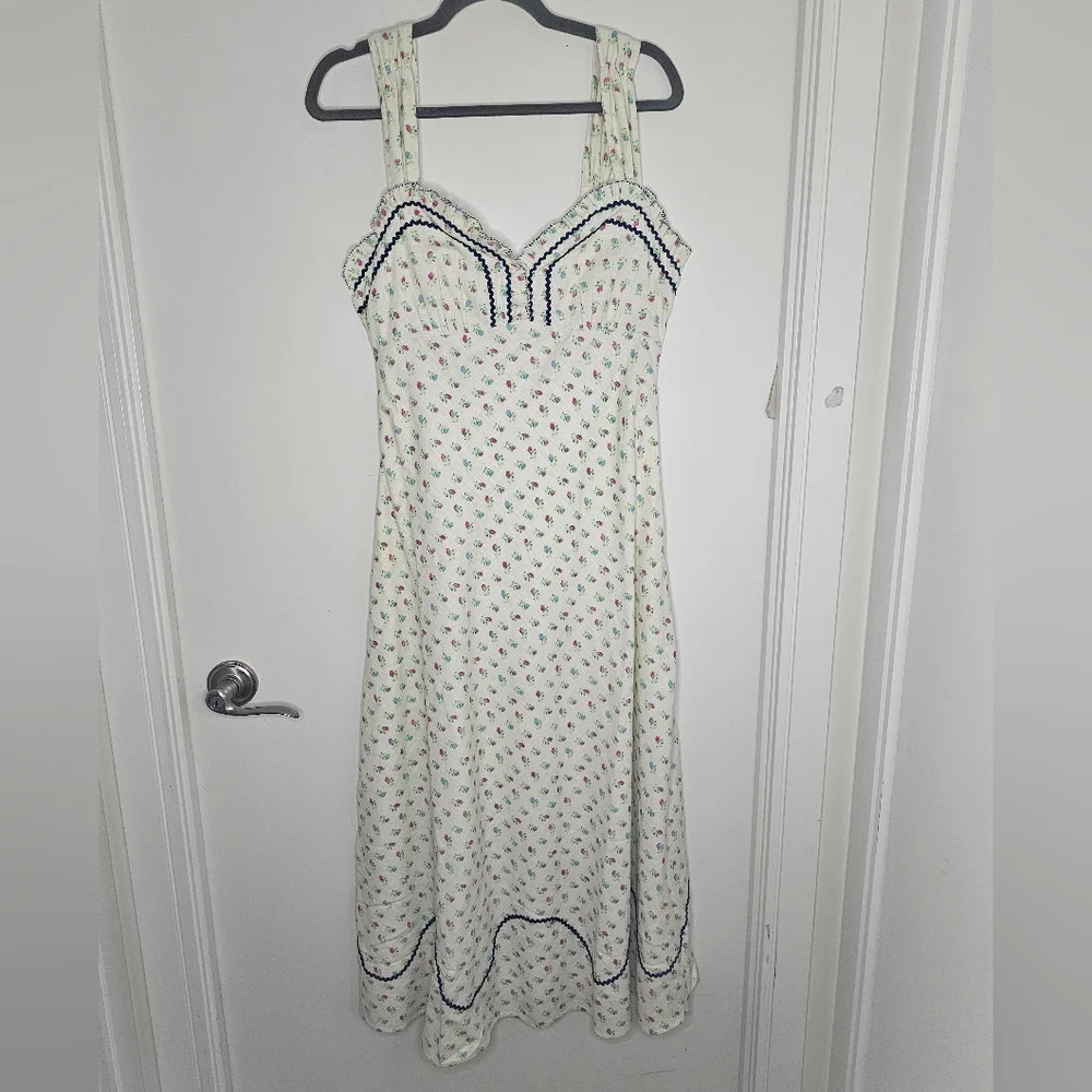 NWT FREE PEOPLE -Sz S- Sweet Hearts Midi Dress in Ivory Combo - Picture 3 of 16
